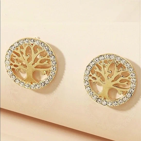 18K GOLD PLATED TREE OF LIFE BRACELET AND NECKLES EARRINGS BUNDLE - Picture 8 of 10